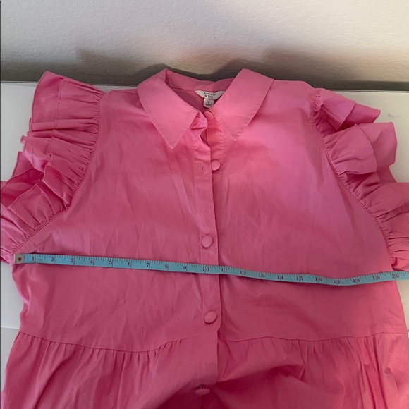 Crown & Ivy Pink Tiered Button Down Ruffled Sleeve Cotton Maxi Dress Size LG 🩷 - Picture 4 of 5